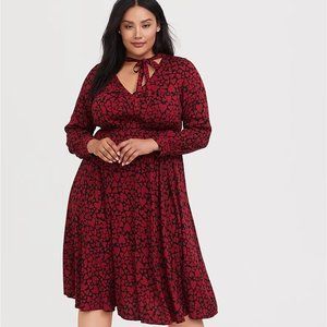 Black & Red Hearts Challis Midi Dress EUC